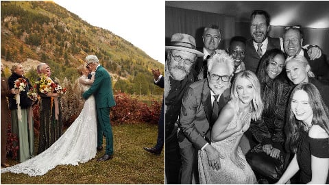 un joyeux mariage pop pour le réalisateur et Jennifer Holland, avec les amis super-héros Marvel et DC