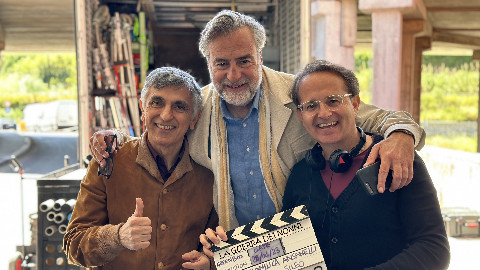 Vincenzo Salemme et Max Tortora sur le tournage du film de Gianluca Ansanelli