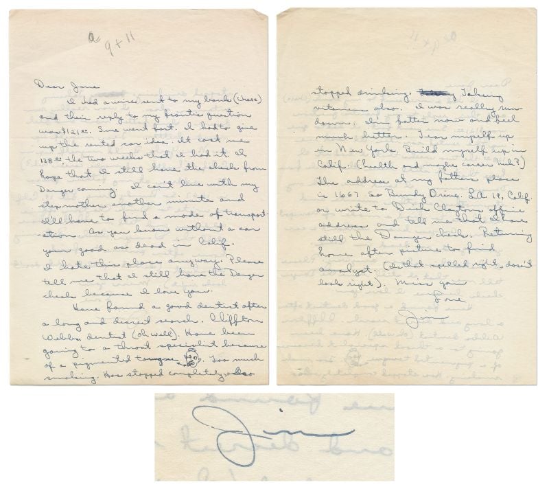 lettres, contrats et effets personnels mis aux enchères